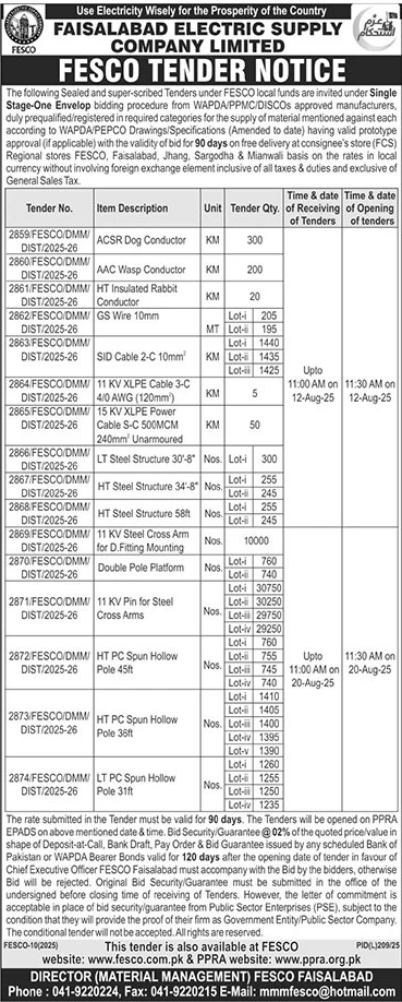 Faisalabad Electric Supply Company Limited Tender Notice